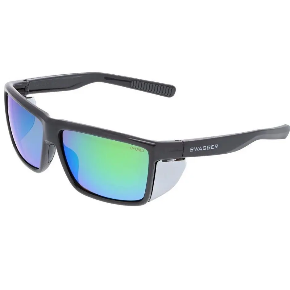 MCR Swagger SR22BG Charcoal Safety Glasses - Green Mirror Lenses, Ideal for Construction Use