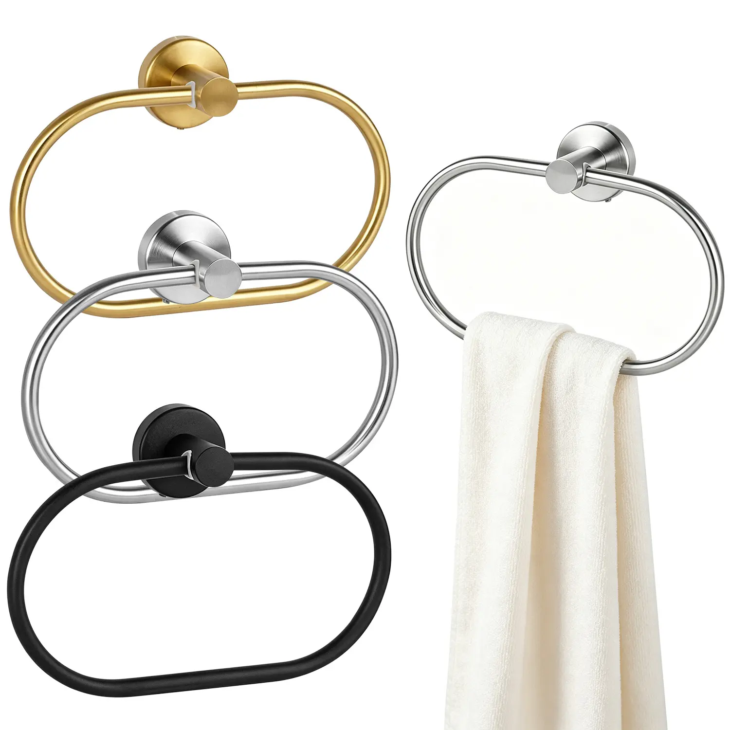 304 Stainless Steel Swivel Towel Ring, Bathroom Hand Towel Holder with Move Up/Down Function, Screw-Mounted Dishrag Hanger for Kitchen, Swivel Ring