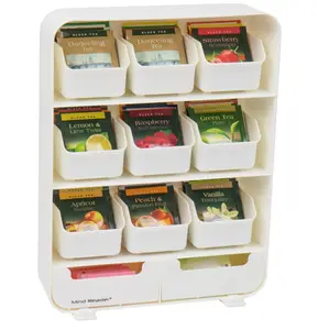 Tea Station Organizer Countertop Storage, Kitchen, Plastic, 10.25"L x 3.25"W x 13.75"H Boxes