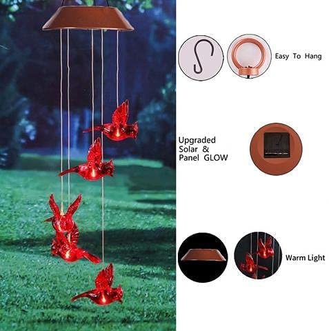 Solar Cardinal Bird Bell Lights, Outdoor Garden Yard Decoration, Suitable for Christmas, Halloween, Family Party Night Garden Decoration Valentine's Day Gift