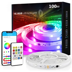 BGRIC Led Lights for Bedroom, 100ft 5050 LED Strip with DIY Multiple Colors, Work with Alexa& Assistant, Remote & App Control, Color Changing,  Sync for Chrismas Holiday Decor