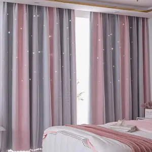 Star Pattern Double Layer Curtain, 1 Count Modern Simple Blackout Curtain, Window Drapes for Home Living Room Bedroom Decor, Heavy Curtain