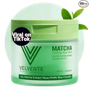 [K-beauty]Velvente Matcha Toner Pads (100 Pads) with Rose PDRN, Peptides & Hyaluronic Acid | Korean Facial Pads for Dark Spot, Acne Prone & Uneven Skin Tone, Soothing Radiant Skin, Makeup Prep Daily Skincare