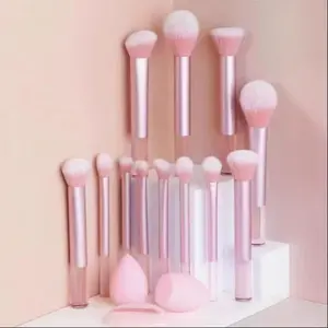 Professional Makeup Brush Set, 15-Piece Multifunctional Design, Includes 2 Angled Brushes & Waterdrop Beauty Eggs, Powder Puff Tool Included