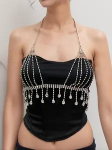1pc/Luxury Multi-Layer Water Drop Crystal Bra, Rhinestone Sexy Body Chain for Women, Night Club Bar Ktv Accessory, Shiny Party Wear Bling Chain