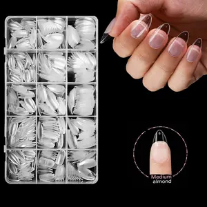 Medium Soft Gel Nail Tips Almond Shape，Upgraded Half-Matte Gel Nail Tip No Filed， Pre Etched Half Matte Full Cover Clear Acrylic Gel Kit False Press on for Extension Manicure Salon Nail Art DIY at Home 420PCS 15 Sizes