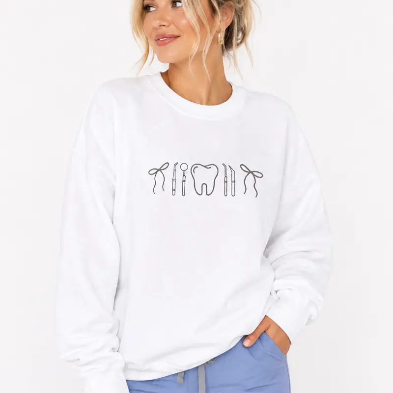 Dental icon embroidered crewneck sweatshirt | dental hygienist crewneck | neutral dental assistant, dentist aesthetic Comfort Pullover Casual Comfortable Sweatshirts