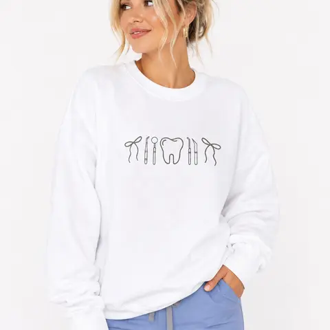 Dental icon embroidered crewneck sweatshirt | dental hygienist crewneck | neutral dental assistant, dentist aesthetic Comfort Pullover Casual Comfortable Sweatshirts Womenswear Cute