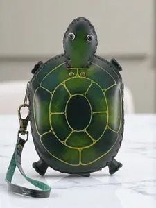 Handmade leather turtle coin purse wristlet