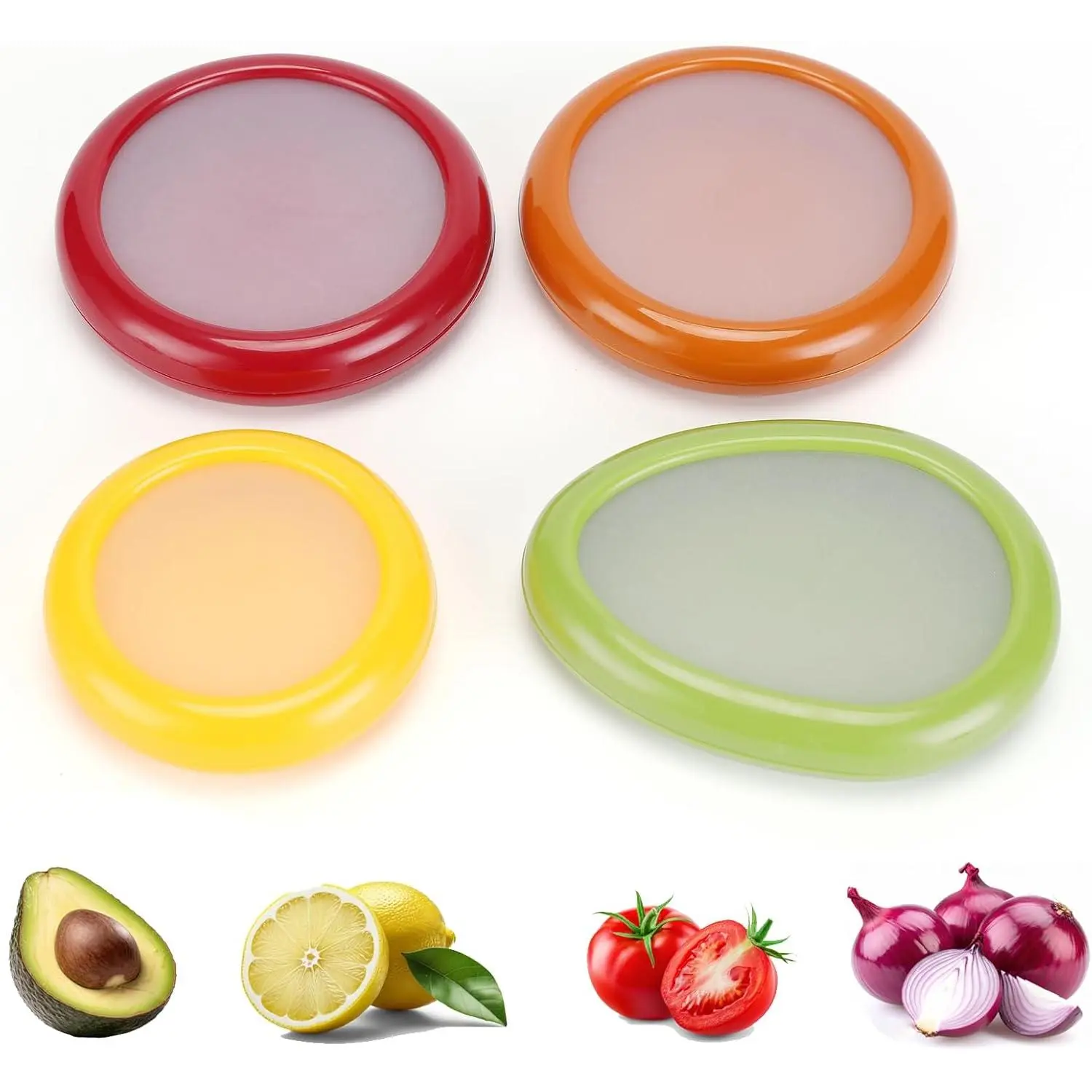 Set of 4  Fruit and Veggie Savers - Ideal for Avocados, Tomatoes, Apples, Garlic, Onions, and More