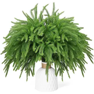 Artificial Norfolk Pine Branches for Christmas Wreaths & Garlands, DIY Home Decor (set of 6 or 12), Greenery Stems for Holiday Crafts