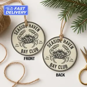 Seaside Haven Ornament, Crab Ornament, Bay Club Ornament, Tide Social Ornament, Beach Decor Gift, Nautical Theme Gift