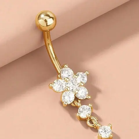 Flower Design Belly Ring, Stainless Steel Belly Button Piercing Jewelry, Hypoallergenic Flower Navel Ring for Women, Body Jewelry for Party, Daily Decor, Belly Button Rings, Body Piercings, Body Jewellery