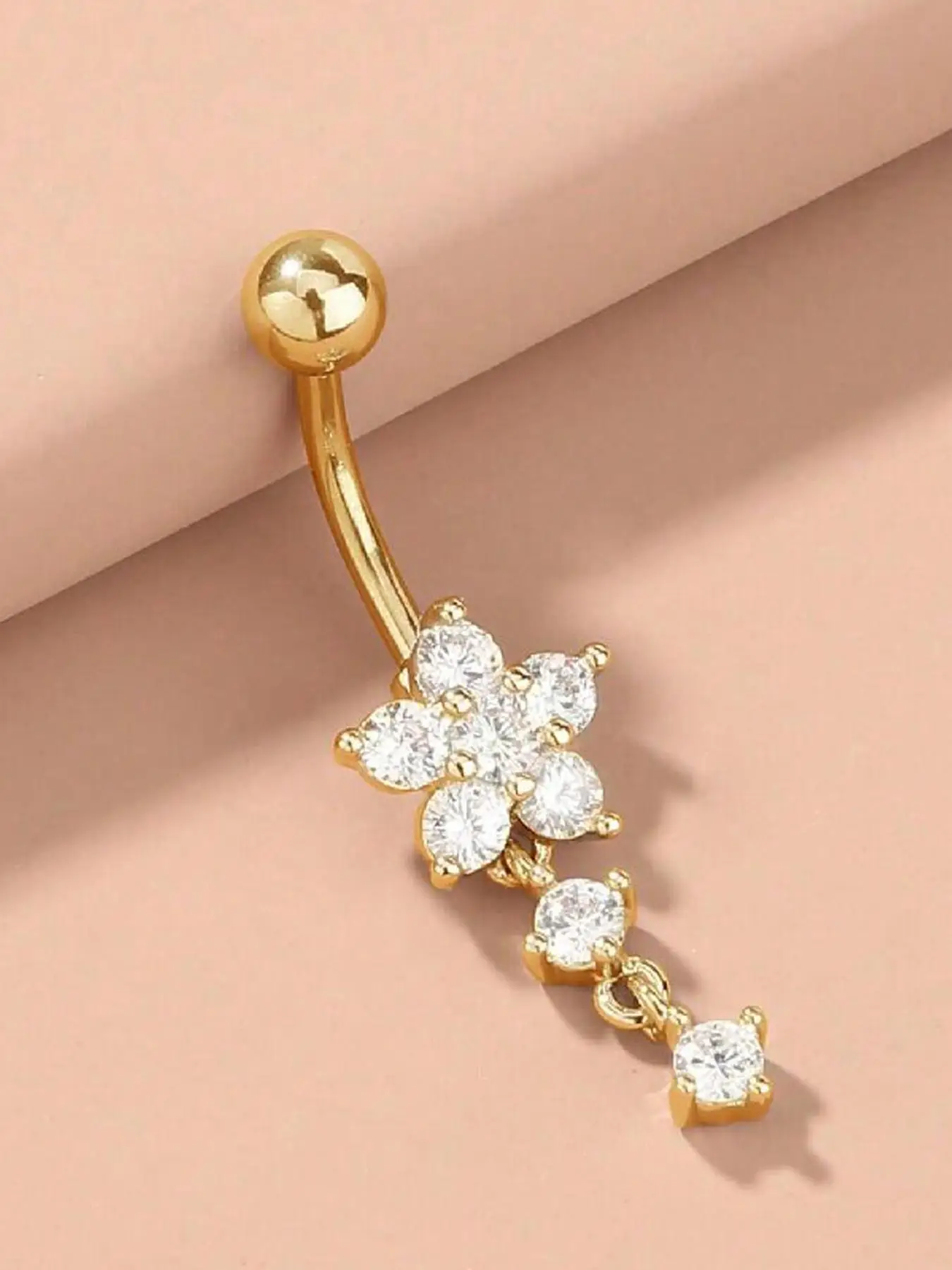 Flower Design Belly Ring, Stainless Steel Belly Button Piercing Jewelry, Hypoallergenic Flower Navel Ring for Women, Body Jewelry for Party, Daily Dec