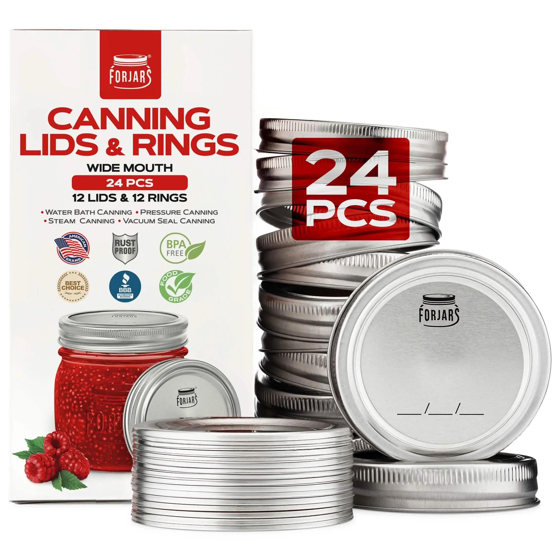 Forjars® - 12 Wide Mouth Canning Lids + 12 Rings Forjars® - 12 Wide Mouth Canning Lids + 12 Rings