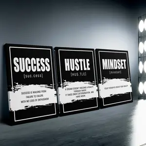 Eco-Friendly 3-Piece Wooden Frame Canvas Print Set, Success Hustle Mindset Theme, Inspirational Wall Art for Bedroom, Living Room, Modern Home Decor Hanging Decoration Gift