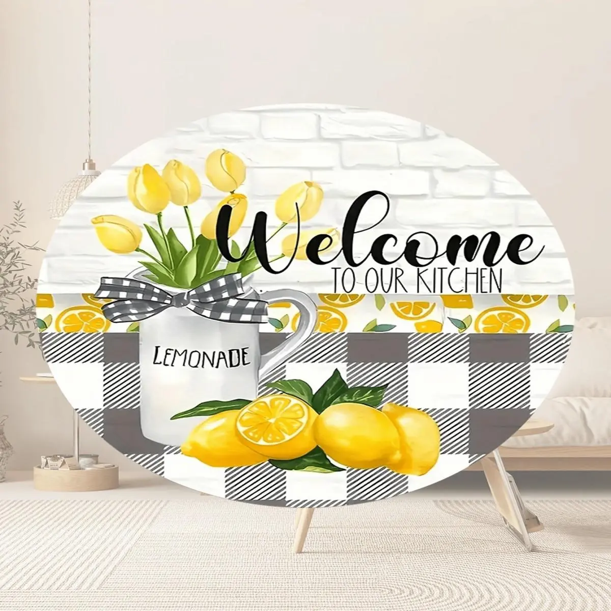 1pc Charming Lemon Welcome Sign Wooden Round Wall Hanging, Suitable For Entryway, Housewarming Gift, Lemon Home Decor Wall Hanging,Home Decor ,Room Decor,Wall Decor Gifts Birthday Graduation Decoration Print