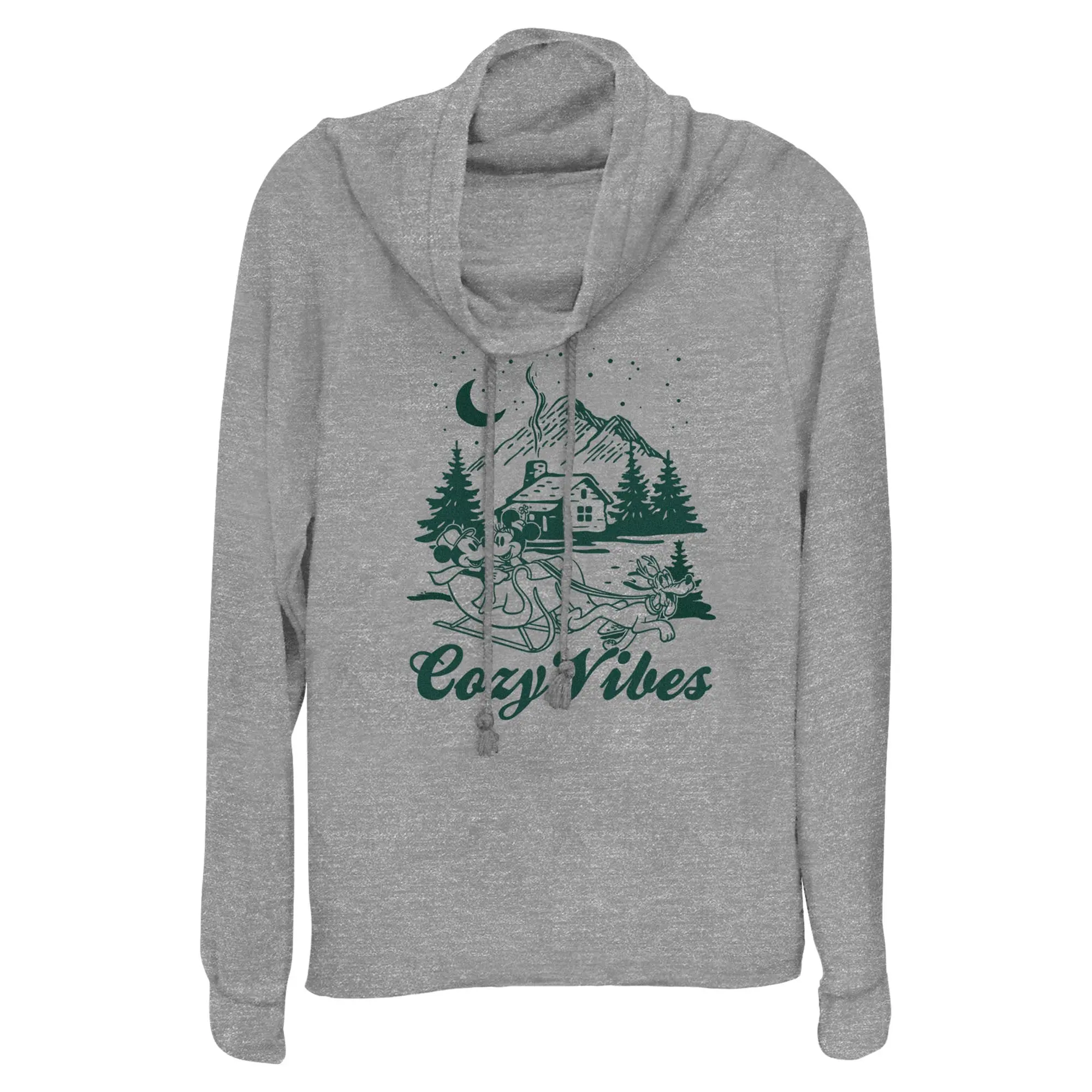 Juniors Womens Mickey & Friends Cozy Vibes Cabin Cowl Neck Sweatshirt