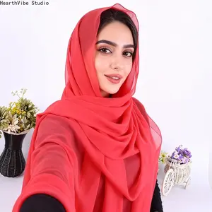 Vibrant Coral Red Chiffon Hijab - Premium Soft Lightweight Sheer Headscarf, Breathable Muslim Women Shawl for Summer, Beach & Everyday Modest Casual Wear