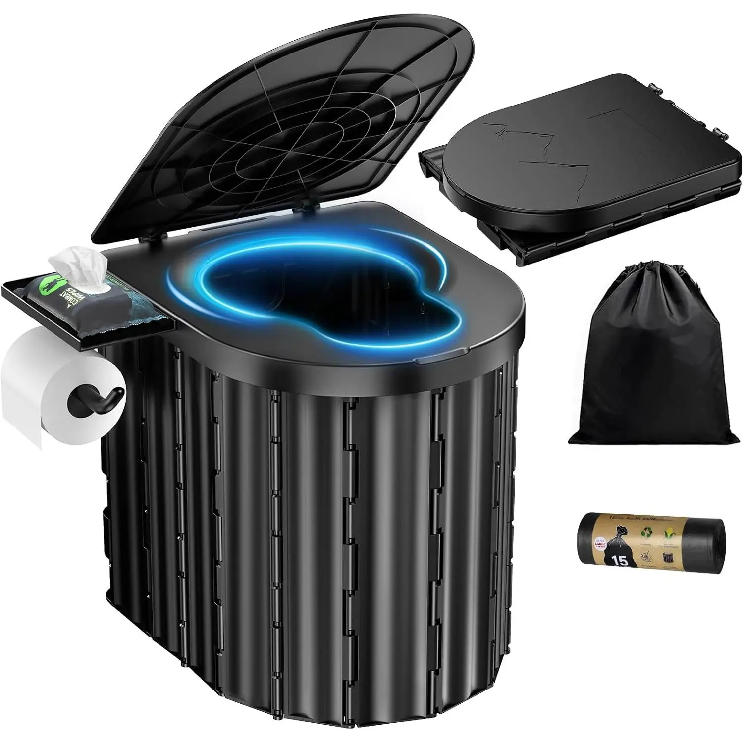 Portable Toilet, Upgraded 15'' toilet With Removable Paper Holder, Camping Toilet With A Load Capacity Of 450 Lbs, Portable Potty for Camping, Hiking, Road Trip, Car, RV, Tent, Beach, Truck Drivers Yifanyou Sports