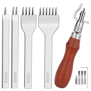 Leather Groover Tool Stitching Groover Creasing Edge Beveler Leathercraft Kits with 1/2/4/6 Prong Leather Stitching Punch Adjustable DIY Diamond Lacing Stitching Chisel for Leathercraft Work