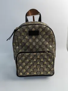 Pre-owned GUCCI canvas Shoulder Bags Small GG Supreme Backpack with Gold Bee Print KY02708