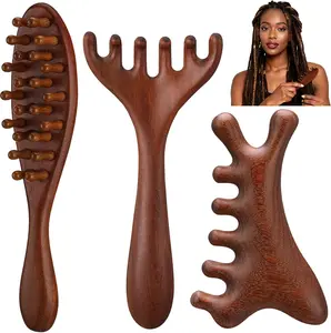 Wooden Scalp Massager Comb Set, 3 Pcs Natural Sandalwood Head Massager for Dreadlocks and Smooth Hair, for Men & Women