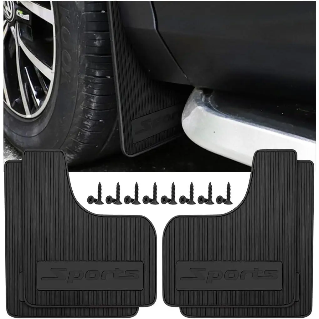 Car Mud Flaps, 4PCS Soft Flexible Bendable Rubber Vehicle Mudguard Splash Guard with Hardware Tool, Auto Exterior Protection Accessories for Front & Rear, Universal for Most Sedans (Black)
