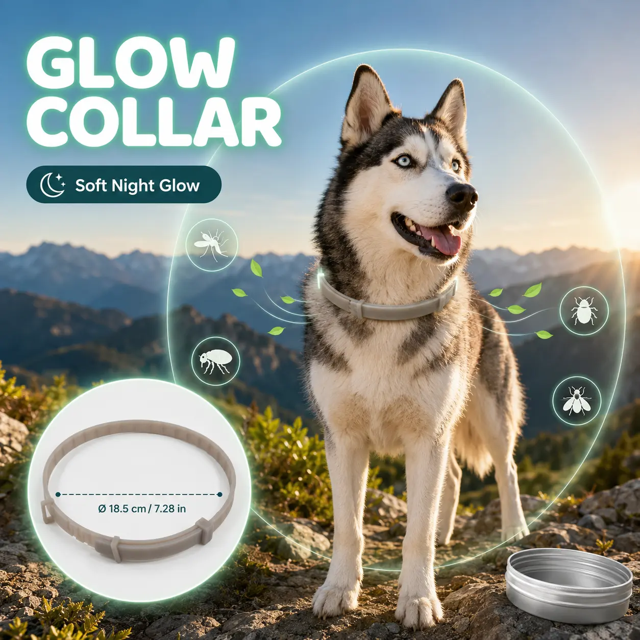 Night Glow Dog Neckband, Adjustable Outdoor Pet Neck Strap with Botanical-Inspired Aroma, Lightweight Flexible Design for Daily Walks, Camping, Yard Play and Travel, Comfortable Fit for Small Medium Large Dogs, Easy-Wear Pet Gear, For All Breeds