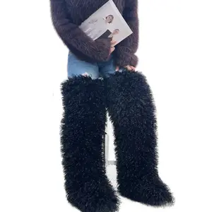 Faux vegan Mongolian thigh high boots winter boots for women with fur inside. Insulated boots Footwear