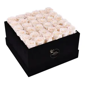36 Ivory Roses - Black Square Velvet Box