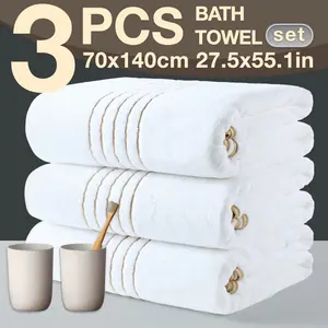 3pcs Luxury Embroidered Bath Towel Set, 70x140cm, 300gsm, Quick-Dry, Super Absorbent, Microfiber, Soft & Comfortable, Ideal for Travel & Home Use