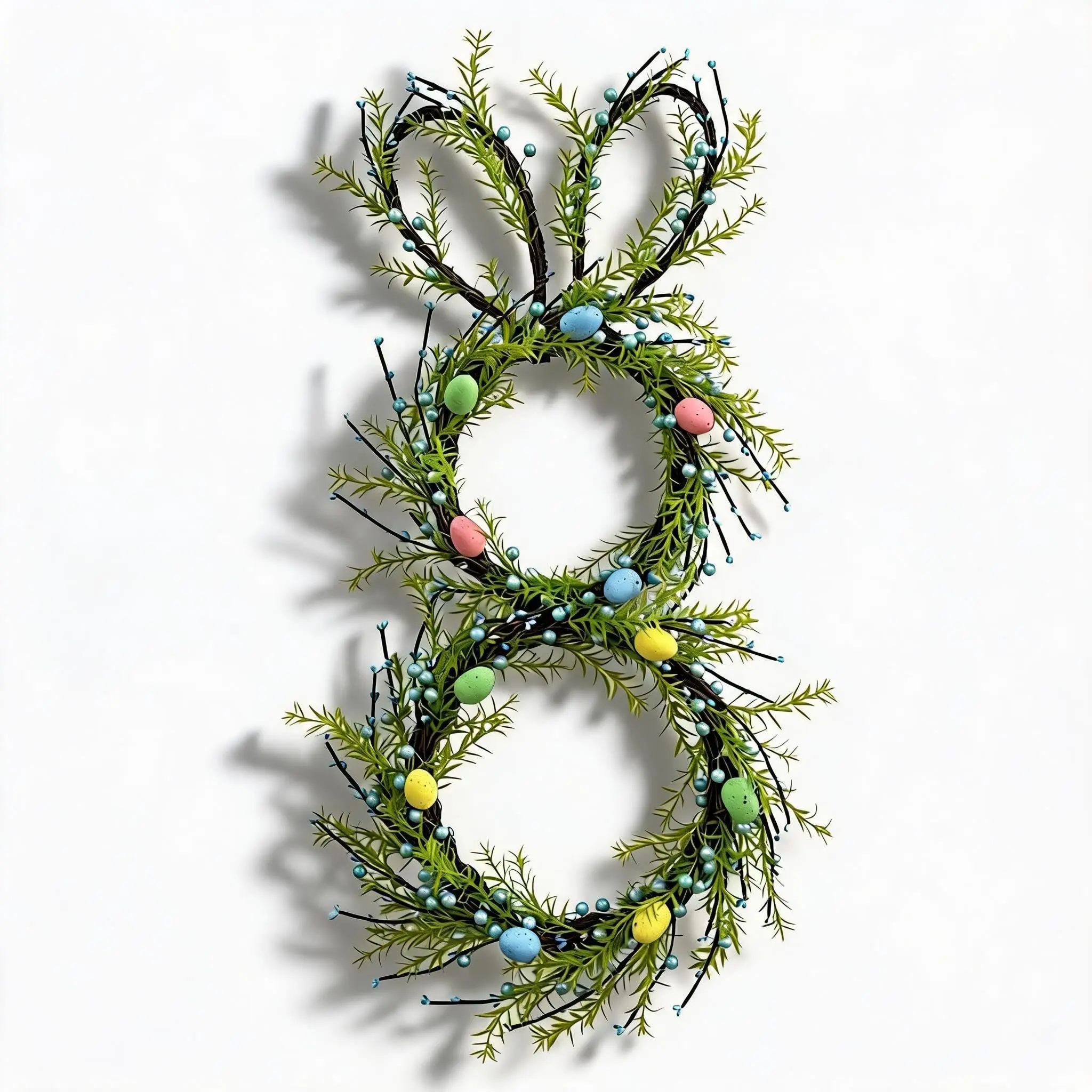 Collapsible Easter Rabbit Wreath for Front Door - 30 Inch Rabbit Decor with Colorful Eggs, Sections & Greenery - Pastel Farmhouse Hanging Decoration for Indoor Outdoor Wall or Door - Fresh Green, 30 Inch