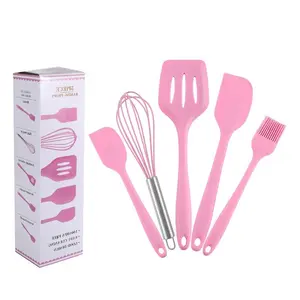 5-Piece Silicone Spatula Set, Heat-Resistant Cooking Utensils, Non-Stick Oil Brush, Egg Beater, Kitchen Tools, Kitchenware, Baking Supplies for Baking & Cooking