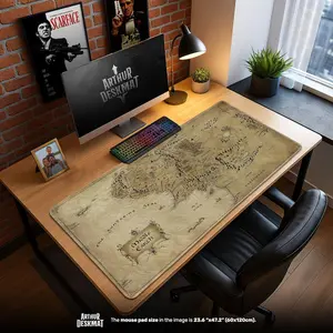 Middle Earth Map DeskMat – Lord of the Rings Vintage Fantasy Desk Mat, LOTR Gaming Setup Decor, Gift for Tolkien Fans DESKMAT