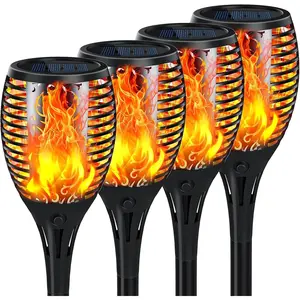Upgraded 4 Pack Outdoor Solar Torch Lights with Flickering Flame, Super Large Size Waterproof Solar Powered Garden Lights for Pathway Patio Yard Garden Decor