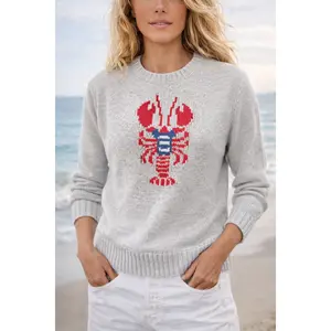 Campus Lobster in Striped Tee Sweater in Gray