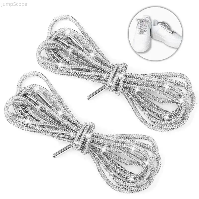Glitter Rhinestone Shoelaces, 2pcs 47-Inch Easy-to-Use No-Tie Replacement Drawstring Cords, Multi-Function for Hoodies, Enhances Any Item's Look (Sports & Outdoor Leisure Crafting Use)