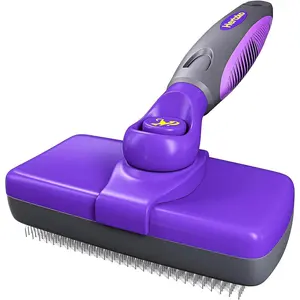 Hertzko Self Cleaning Slicker Brush for Dogs and Cats - Pet Hair Brush for Shedding Long and Short Hair - Easy Clean Retractable Bristles - Cat and Dog Grooming Tool - Purple