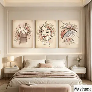3pcs Modern Style Elegant Nail Art & Skincare Illustrations, Canvas Print Wall Decor for Living Room, Bedroom, Sofa, Perfect Gift
