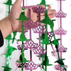 1pc Green & Purple Foil Fringe Curtain Streamers, Witch Hat Tinsel Curtain Background Backdrop for Halloween Party Decorations, Haunted House Birthday Photo Booth Props