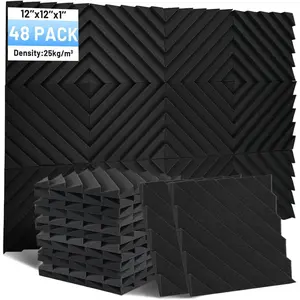 48 Pack Sound Proof  Panels, 1" x 12" x 12" Acoustic  Panels for Wall High Density Soundproofing Wedge Panels for Studio Office  Room