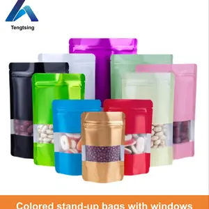 100 Pack Self-Sealing Bags Colorful Window Food Candy Packaging, Tea Sealed Bags Snack Aluminum Foil Bags, Ideal for Storage and Portion Control