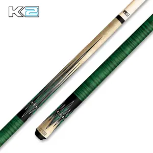 K2 KL180 Wrapless Gloss Cue with Birdeye & Green/Black Points Design, Gloss Finish, Quick Release, Birdseye Look