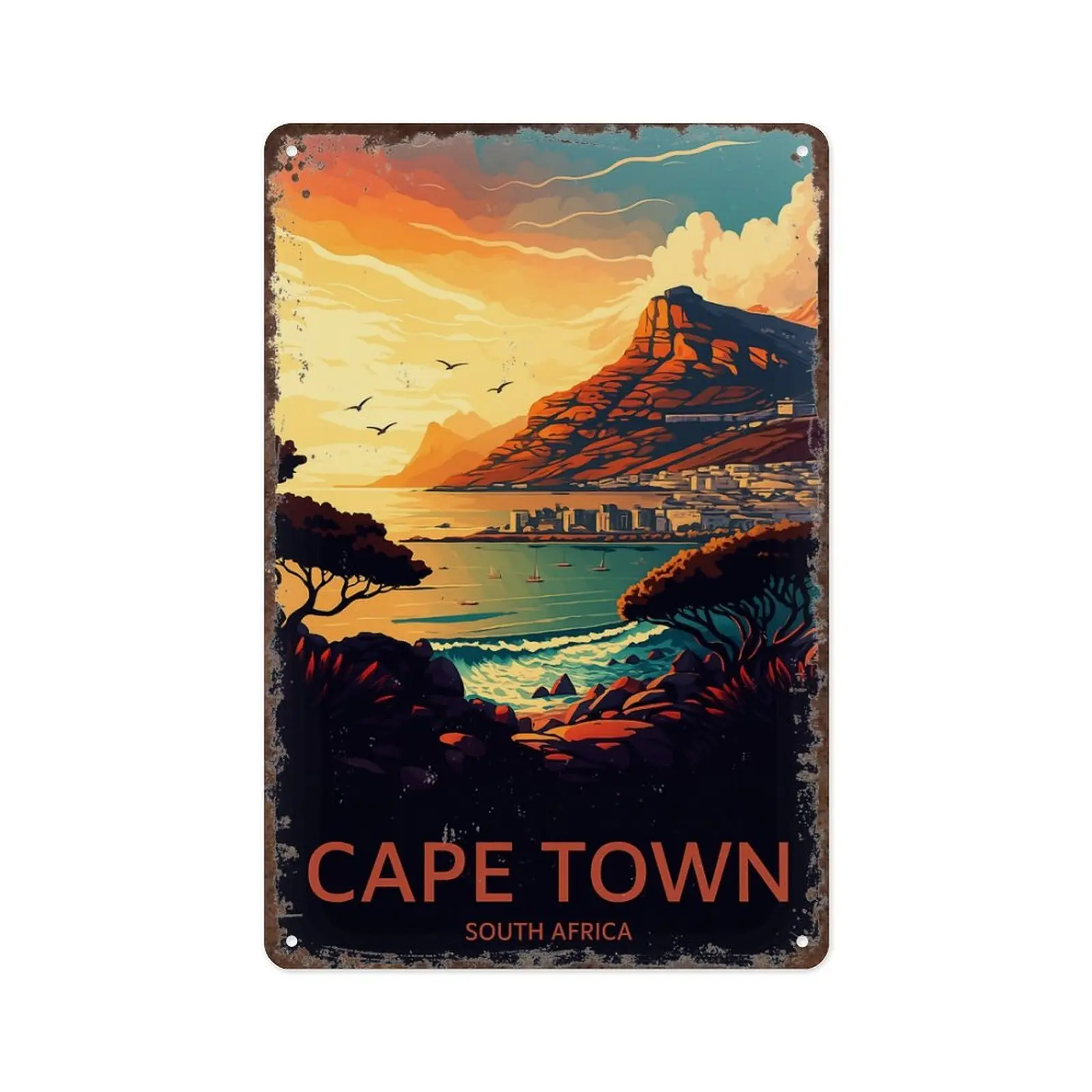 Cape Town South Africa Metal Aluminum Tin Signs Wall Decor Art 8 X 12 Inch for Living Room Kitchen Farm Bedroom Bathroom Decoration Posters