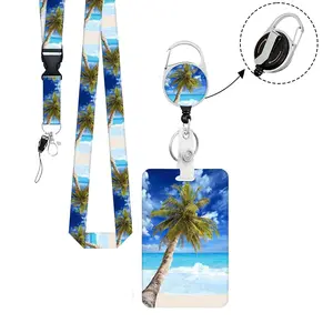 Beach Coconut Tree Badge Holder Set, Detachable Office ID Lanyard, Fun Work Tag Keychain, Nurse Teacher Medical Assistant Card Case