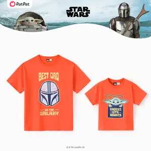 PatPat Star Wars Daddy & Me Matching Family Mandalorian & Grogu Cotton Tee Orange Red for Men and Kids Officially Licensed Lucasfilm Ltd Soft Cotton Blend T-Shirt