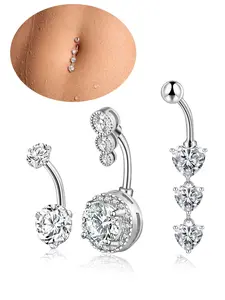Dangling Belly Button Rings, Stainless Steel Gem Navel Rings, 14g Dangle Triple Round Cz Barbell, Elegant Daily Jewelry, Navel Piercing Jewelry, Body Jewellery, All Seasons