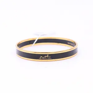Pre-owned Hermes Purple Enamel Gold Plated Caleche Narrow Bangle Bracelet twins LDJ4605