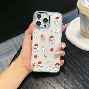 Metal Frame Transparent Santa Claus & Gingerbread Man Tpu Shockproof Case for iPhone 6-17 Pro Max, Perfect Gift for Women & Teens